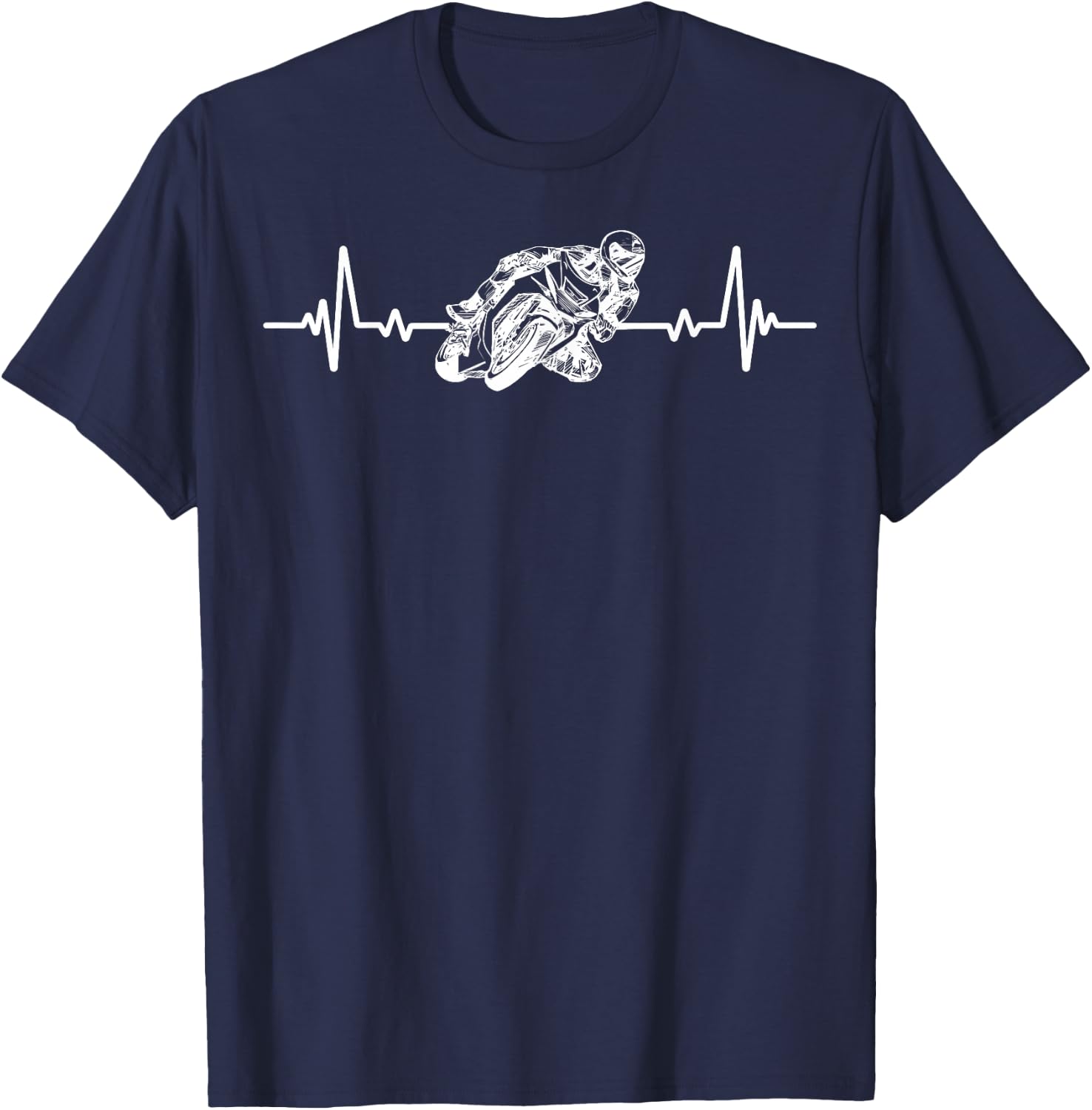 Motorcycle Racing Heartbeat Motorcycle Racing Biker Humour T-Shirt - T-Shirt | Navy