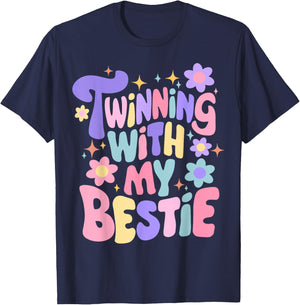 Twinning with My Bestie Friend Matching BFF Twins Day T-Shirt - T-Shirt | Navy