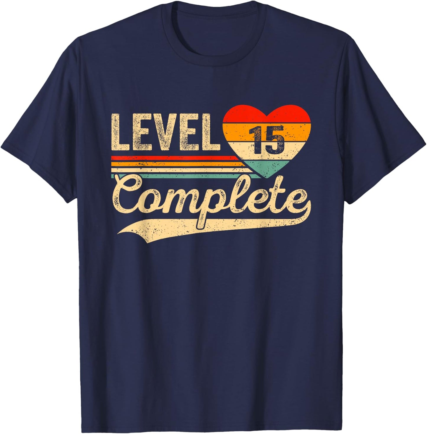 Level 15 Complete 15 Years Video Gamer Wedding Anniversary T-Shirt - T-Shirt | Navy