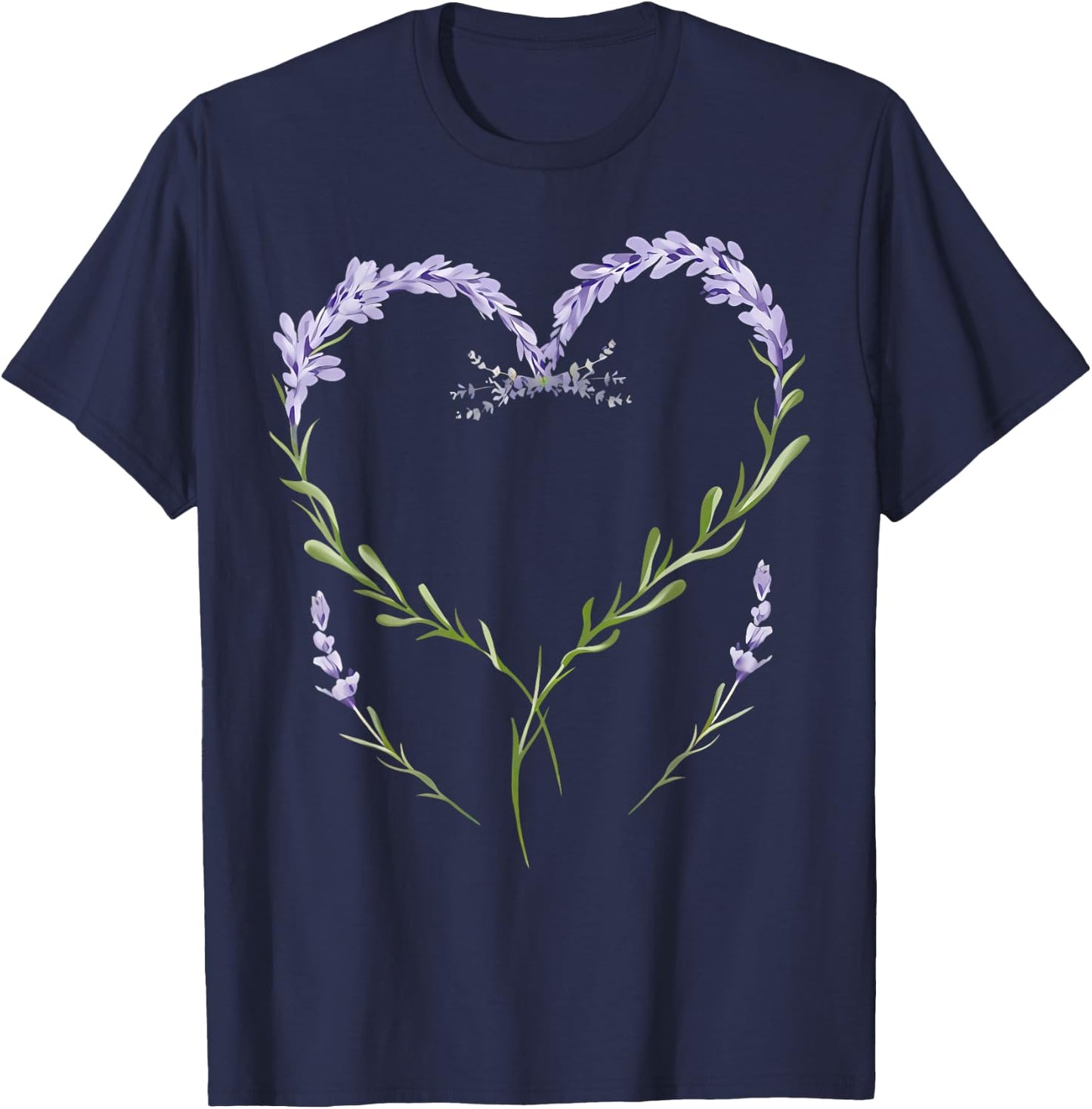 Vintage Botanical Heart Lavender Flower Gardening Floral T-Shirt - T-Shirt | Navy