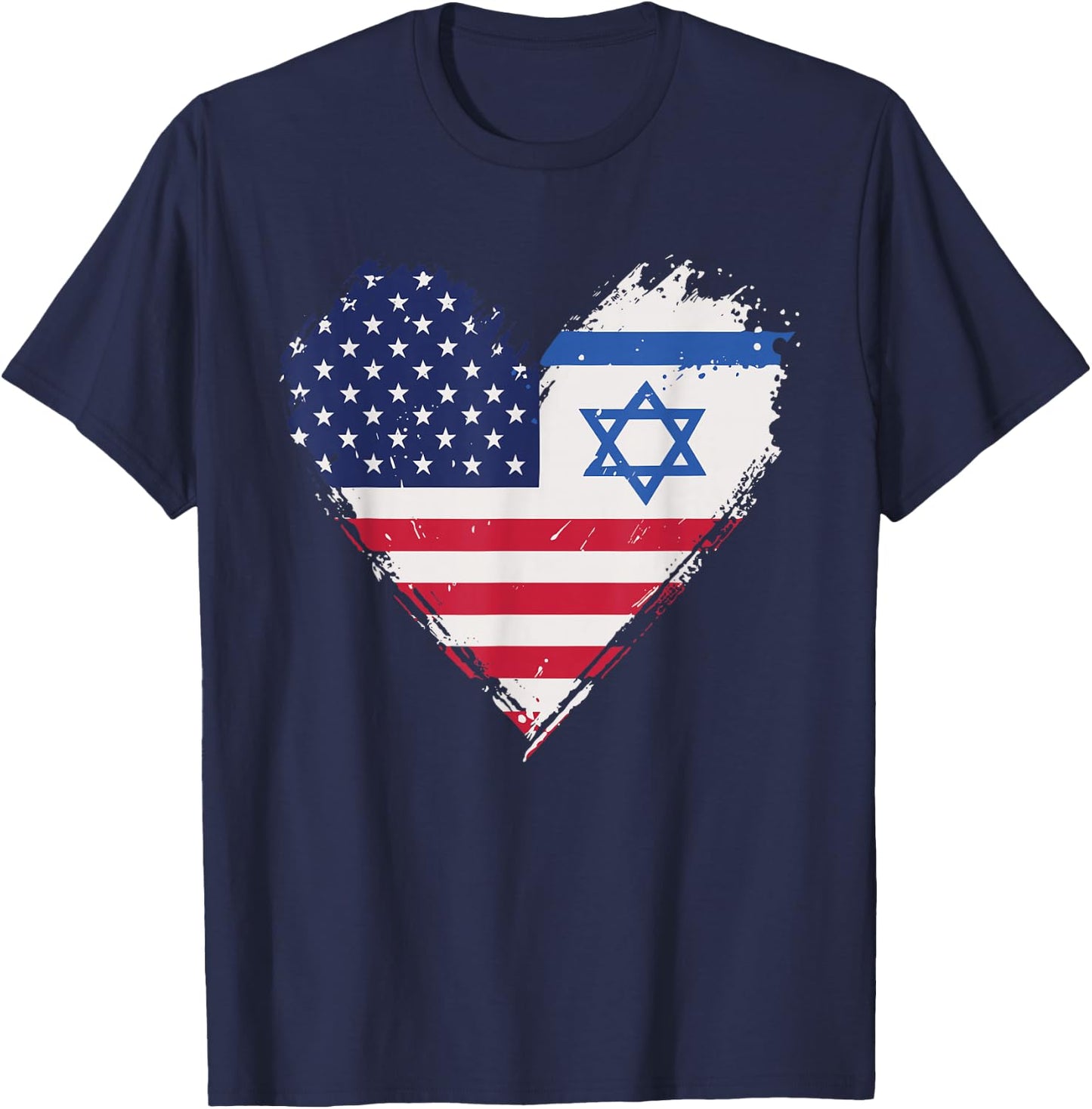 Vintage Grunge American Israel Alliance Flags in Heart T-Shirt - T-Shirt | Navy