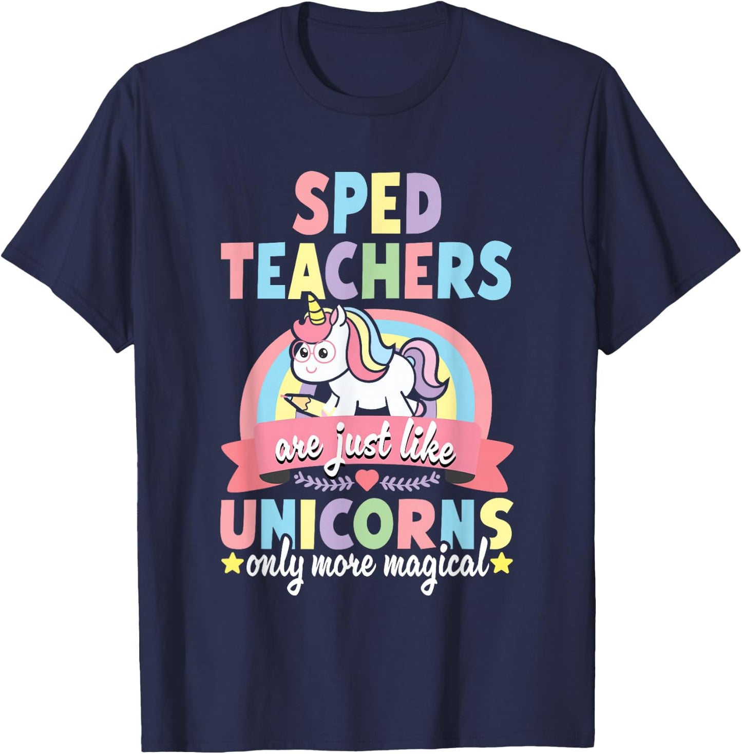SPED Teacher Unicorn Funny Speducator Pre-K Back to School T-Shirt - T-Shirt | Navy