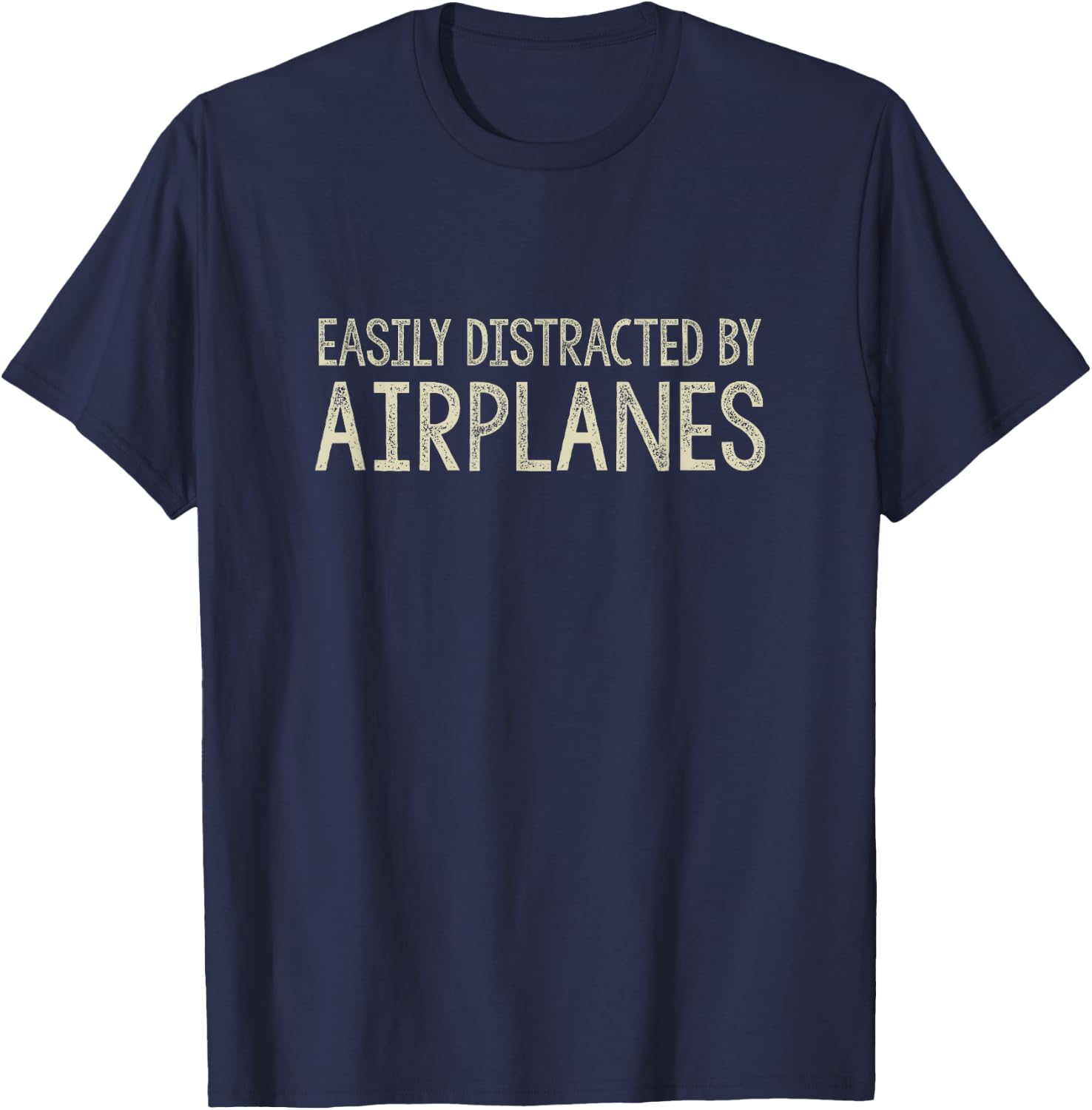 Easily Distracted By Airplanes - Vintage Style T-Shirt - T-Shirt | Navy