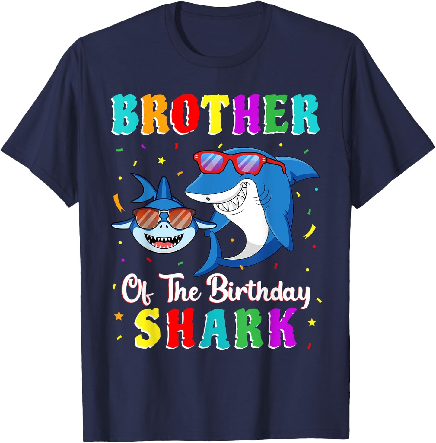 Brother Of The Shark Birthday Family Birthday Little Brother T-Shirt - T-Shirt | Navy