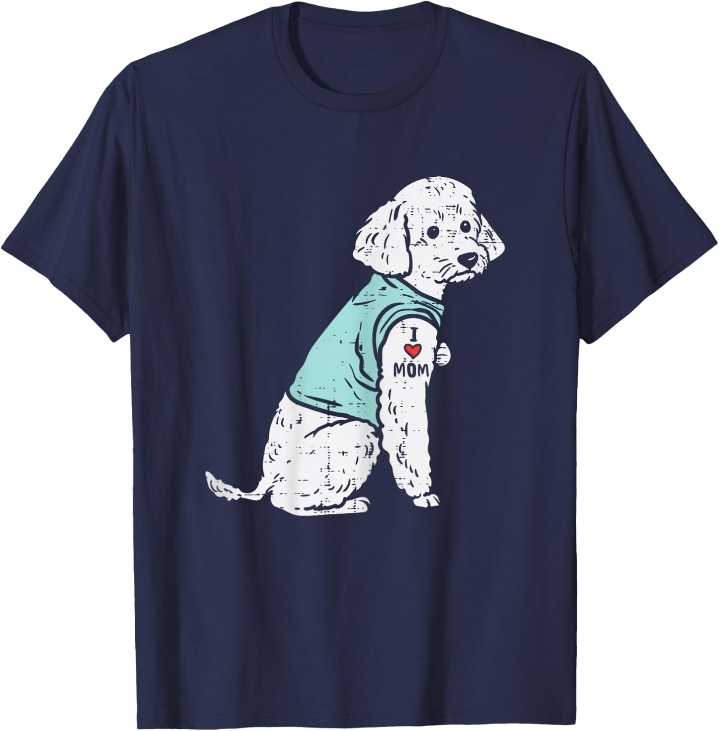 Poodle I Love Mom Tattoo Cute Pet Dog Owner Lover Women Gift T-Shirt - T-Shirt | Navy