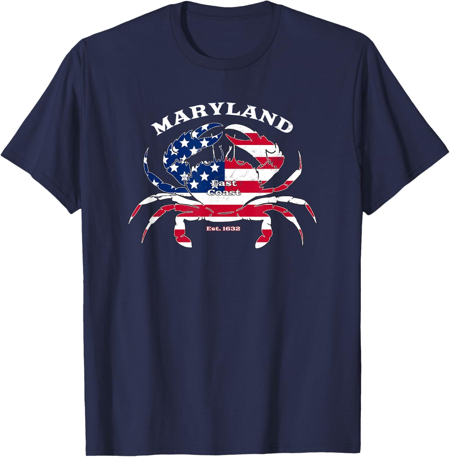 Blue Crab Maryland Novelty Patriotic USA American Flag Pride T-Shirt - T-Shirt | Navy