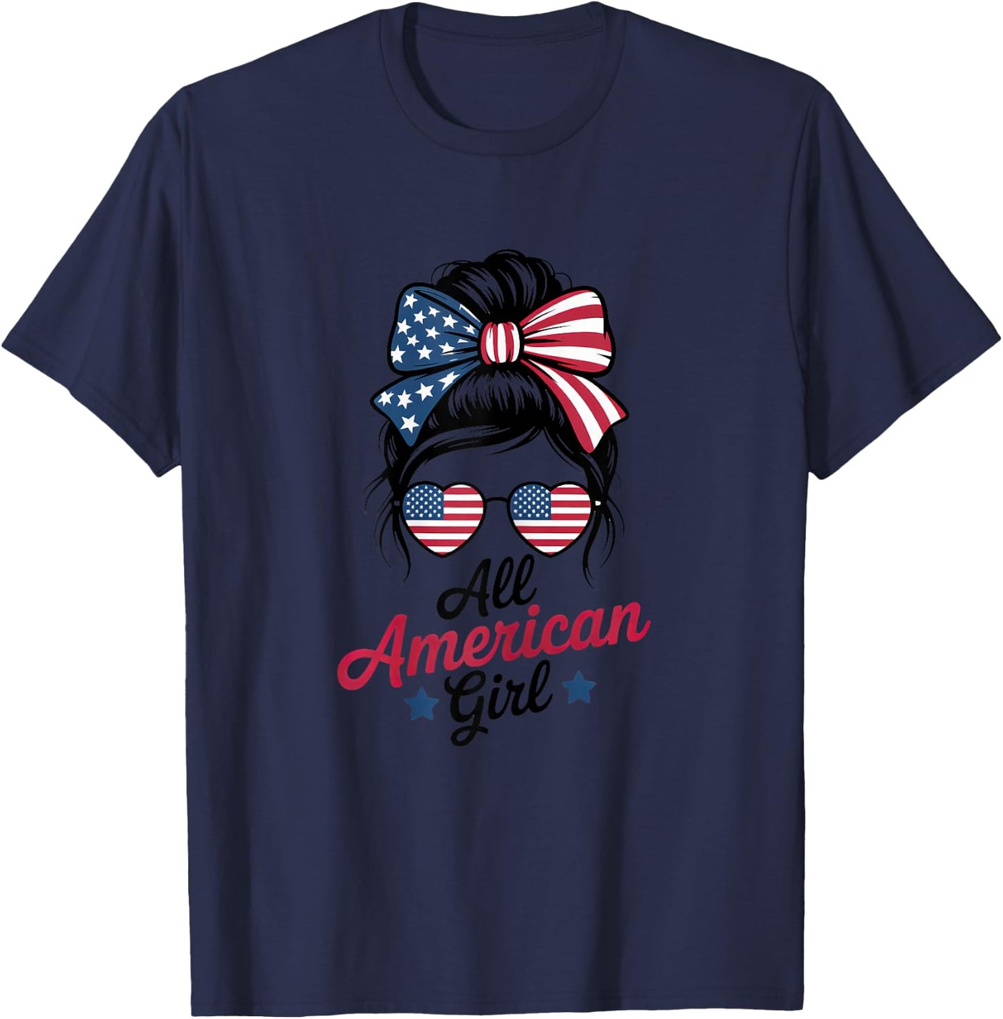 All American Girl Patriot USA Flag 4th July Women Kids Girls T-Shirt - T-Shirt | Navy