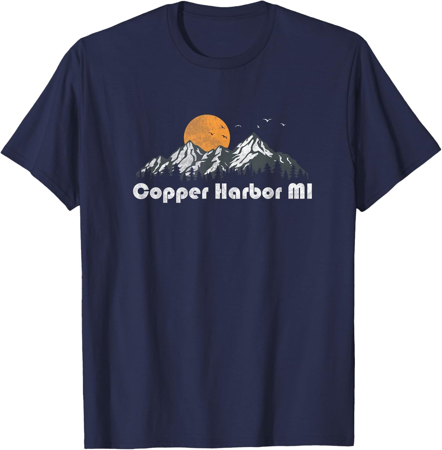 Copper Harbor Michigan MI Vintage 70s Graphic Retro T-Shirt - T-Shirt | Navy