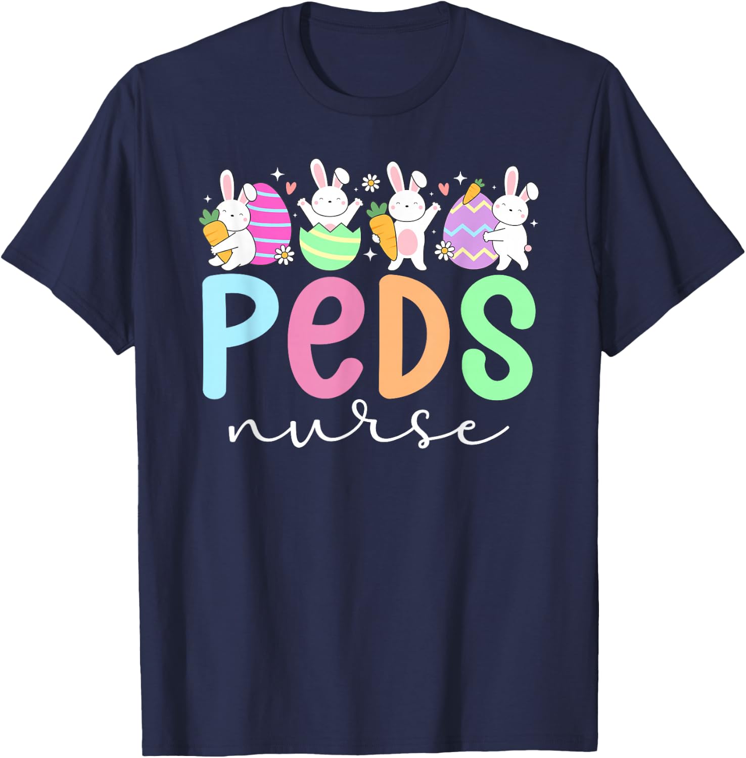 Peds Nurse Easter Bunny Pediatric Nurse Easter Day T-Shirt - T-Shirt | Navy
