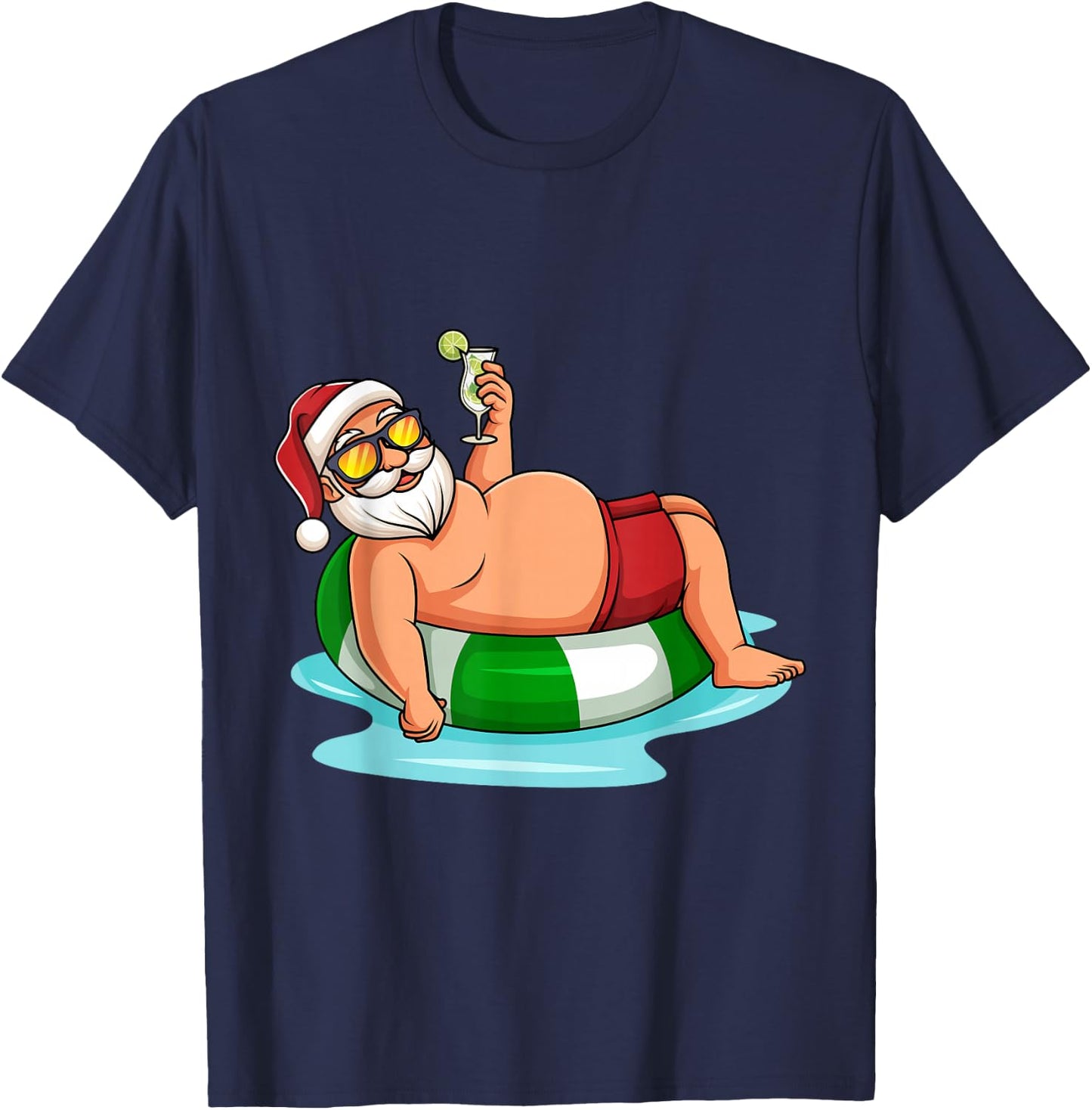 Funny Christmas in July Summer Pool Float Santa Xmas Adult T-Shirt - T-Shirt | Navy
