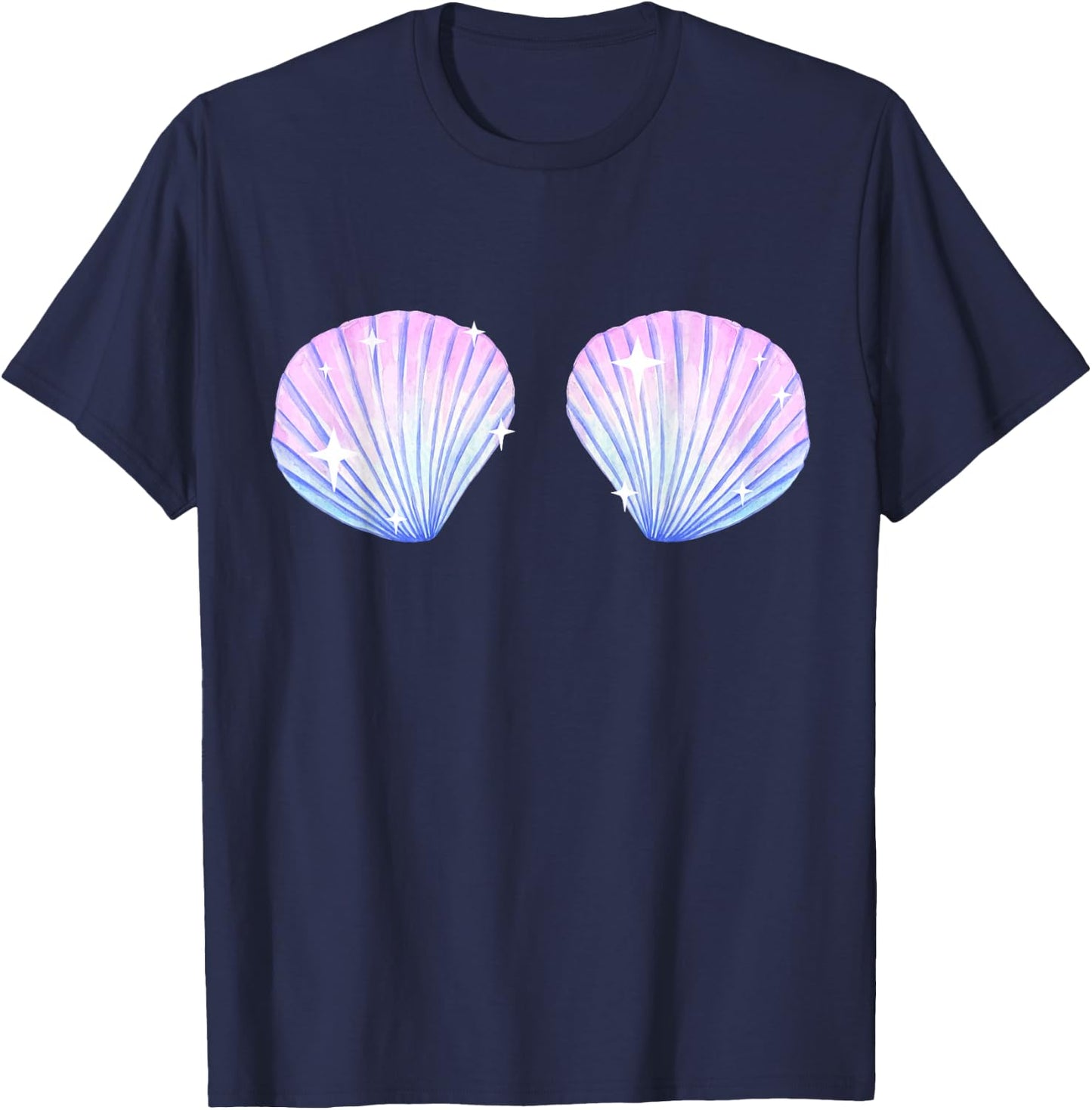 Seashell Mermaid Bra Brassiere Bikini Clam Shell T-Shirt - T-Shirt | Navy