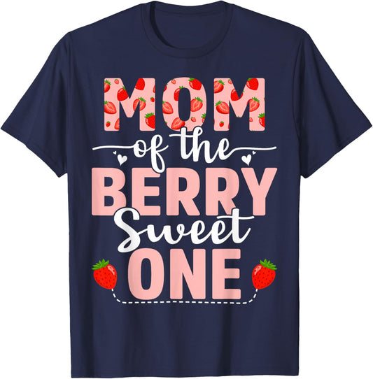 Mom Of The Berry Sweet One Birthday Strawberry Mom T-Shirt - T-Shirt | Navy