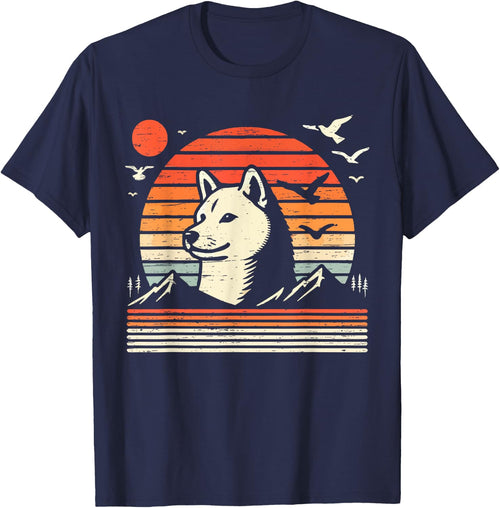 Vintage Shiba Inu Sunset Mountains Birds
