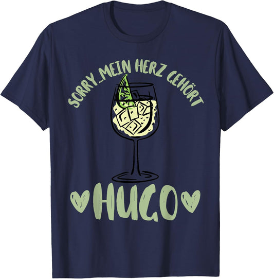 Summer with German Text "Mein Herz Gehört Hugo Spritz Sekt Elderblüte Wein", gray T-Shirt - T-Shirt | Navy