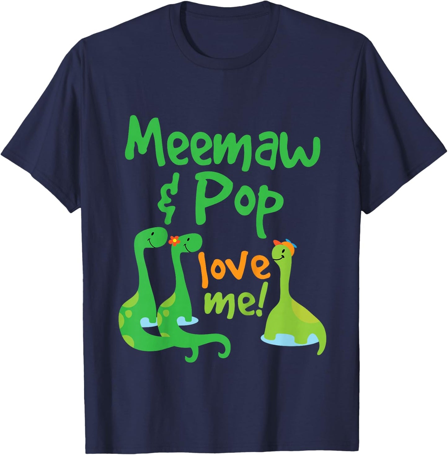 Kids Meemaw And Pop Grandson Dinosaur T-Shirt - T-Shirt | Navy