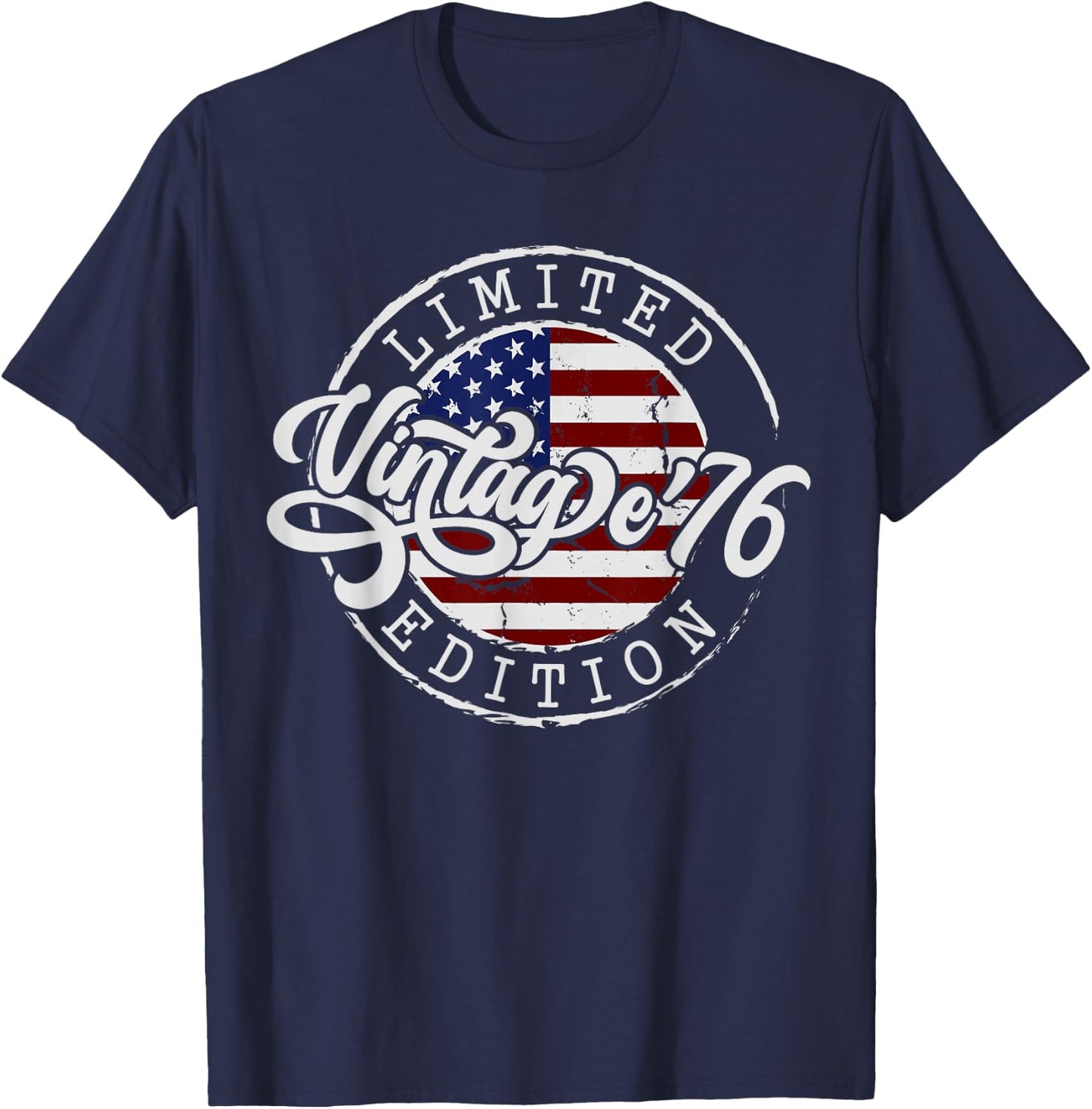 50th Birthday Vintage 1976 US Flag 50 Year Old Born in 1976 T-Shirt - T-Shirt | Navy