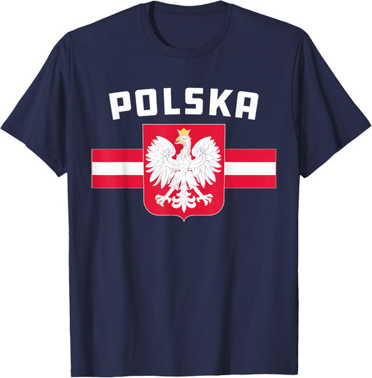 Polish Flag of Poland White Eagle Polska T-Shirt - T-Shirt | Navy