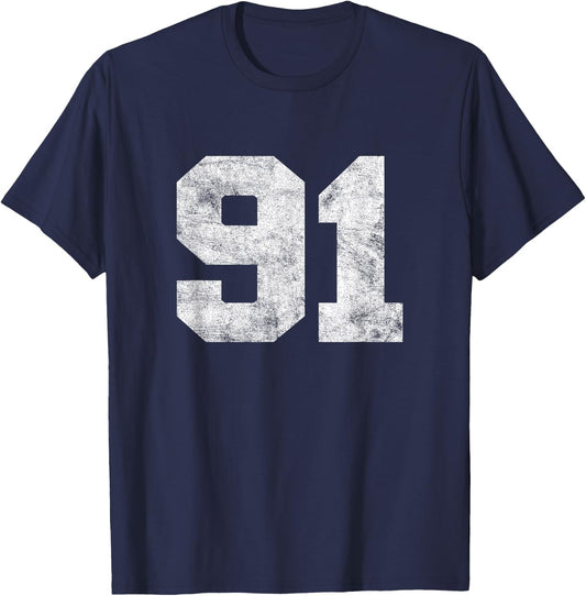 Vintage Lucky Number 91 Birthday Sports Player Team Athlete T-Shirt - T-Shirt | Navy