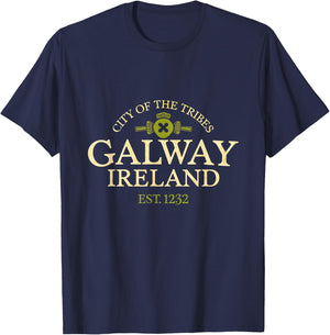 Irish Heritage Galway Love Travelers Ireland Galway Ireland City Of The Tribes Vintage Design -Adults Black Small T-Shirt - T-Shirt | Navy