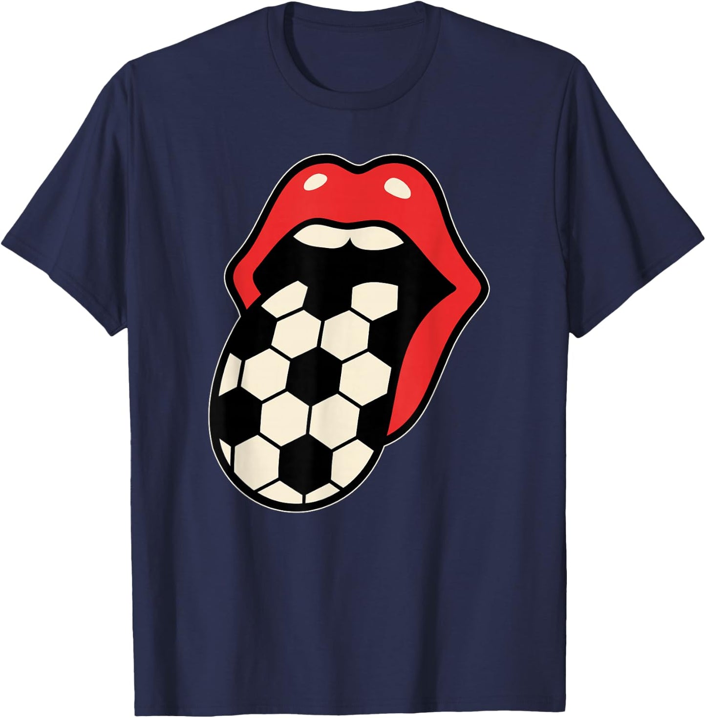 Soccer Tongue Red Lips T-Shirt - T-Shirt | Navy