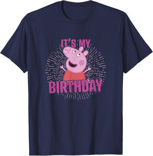 Peppa Pig It's My Birthday Pink Celebration Lyrics T-Shirt - T-Shirt | Navy