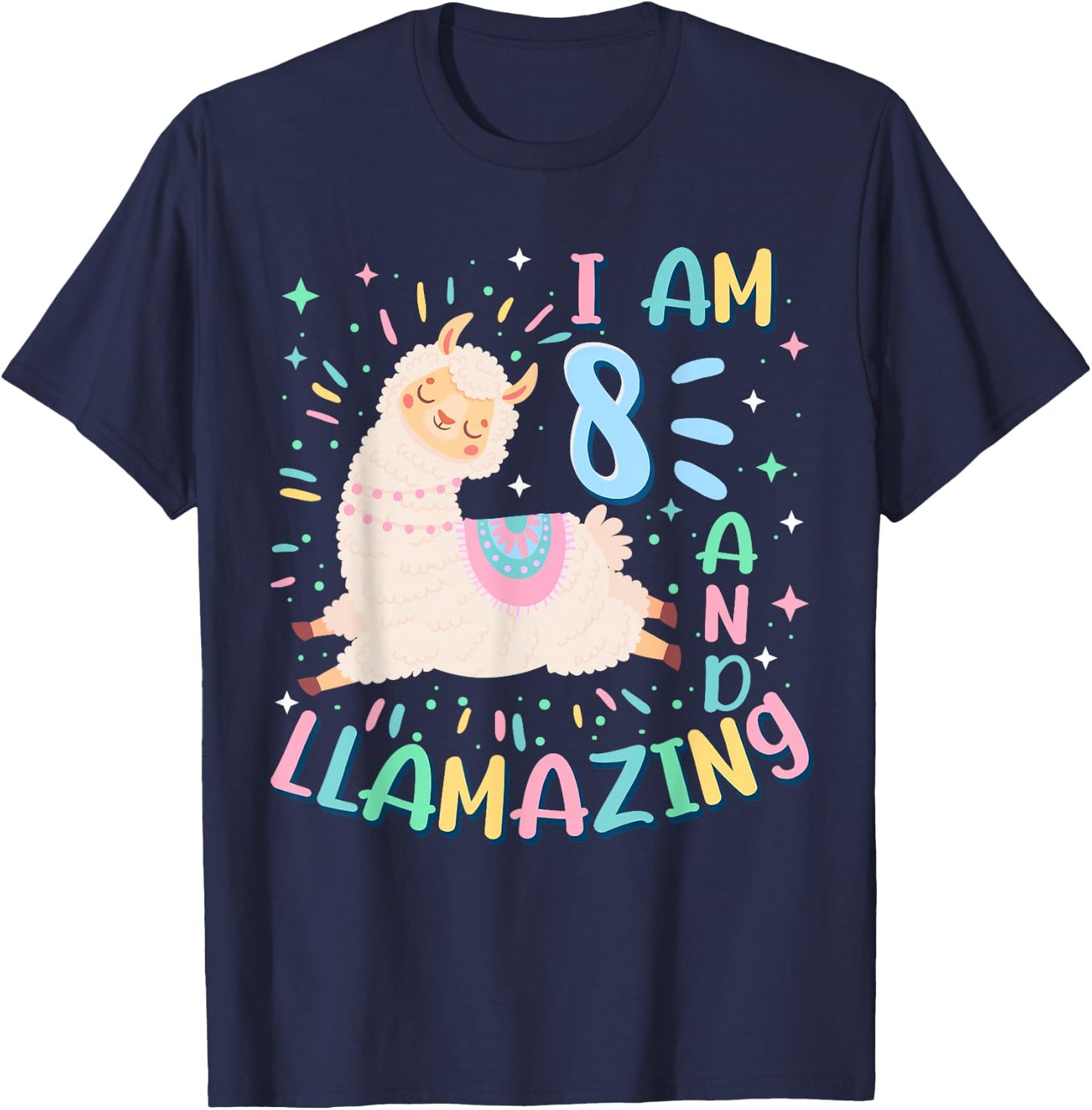 8th Birthday I Am 8 Years Old And Llamazing Llama Girl Teens T-Shirt - T-Shirt | Navy