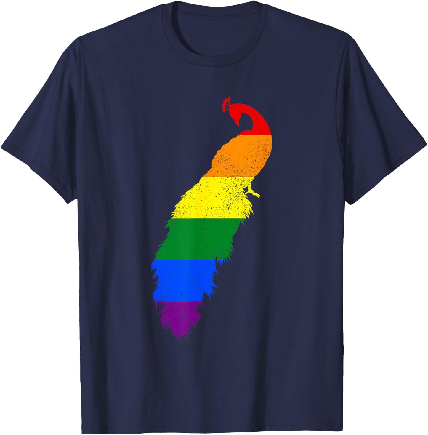 Peacock Gay Pride LGBTQ Supporter Fans Rainbow Ally T-Shirt - T-Shirt | Navy