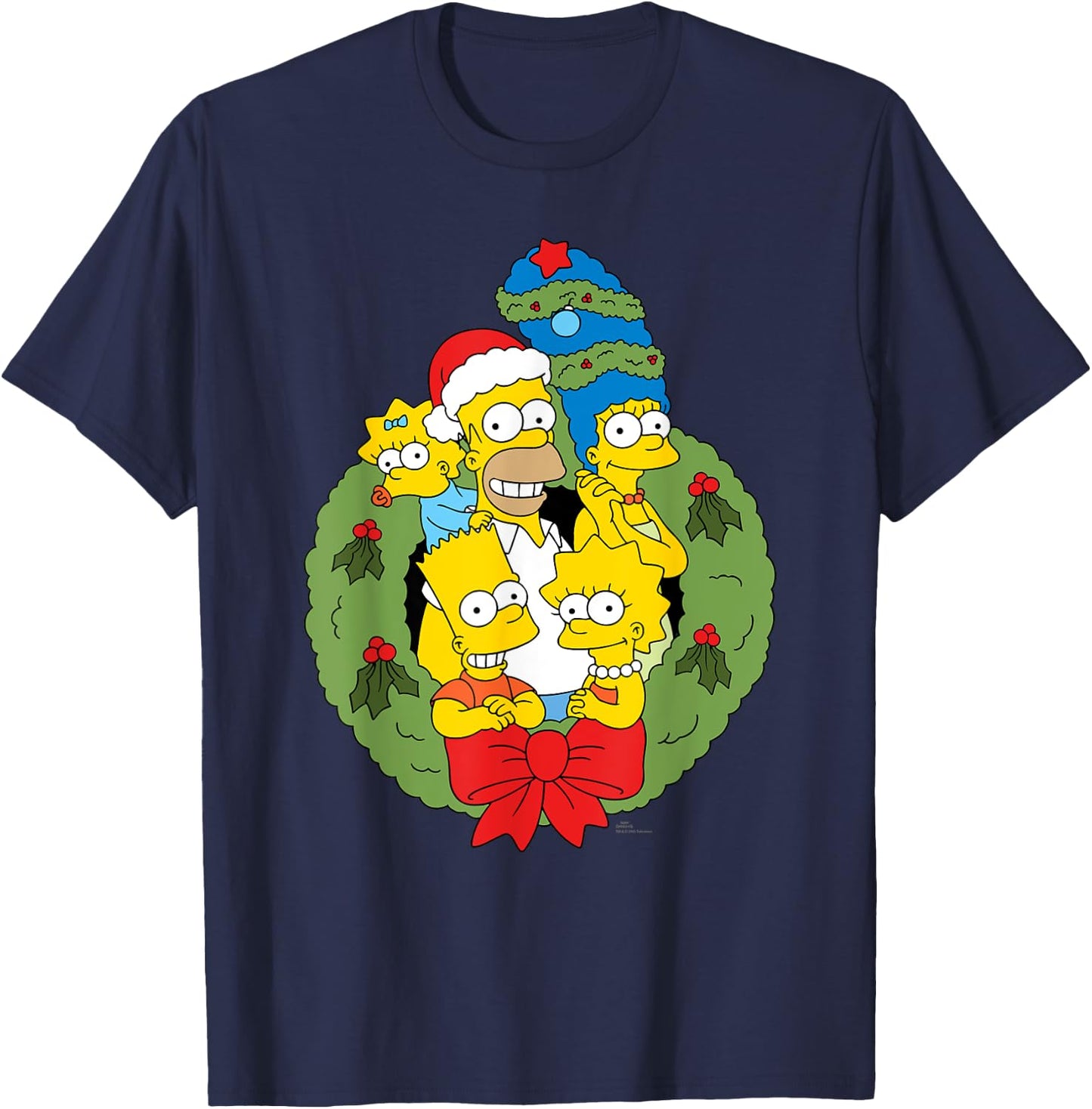 The Simpsons Holiday Family Christmas Wreath , Black, S T-Shirt - T-Shirt | Navy