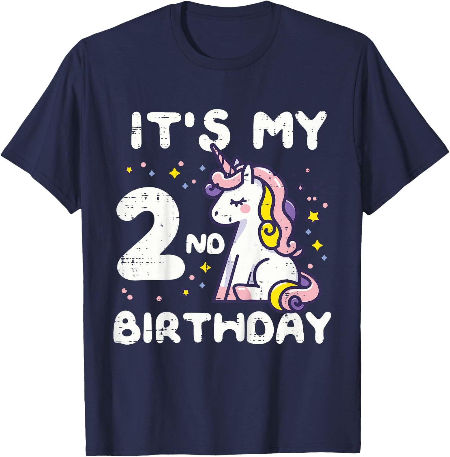 Its My 2nd Birthday Unicorn 2 Year Bday Toddler Girls Kids T-Shirt - T-Shirt | Navy