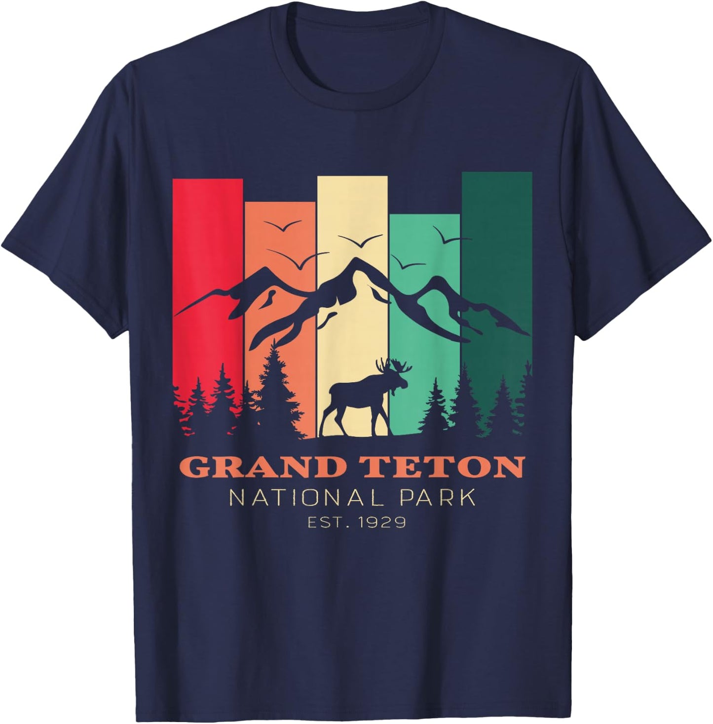 Vintage Grand Teton National Park for kids Hiking Camping T-Shirt - T-Shirt | Navy