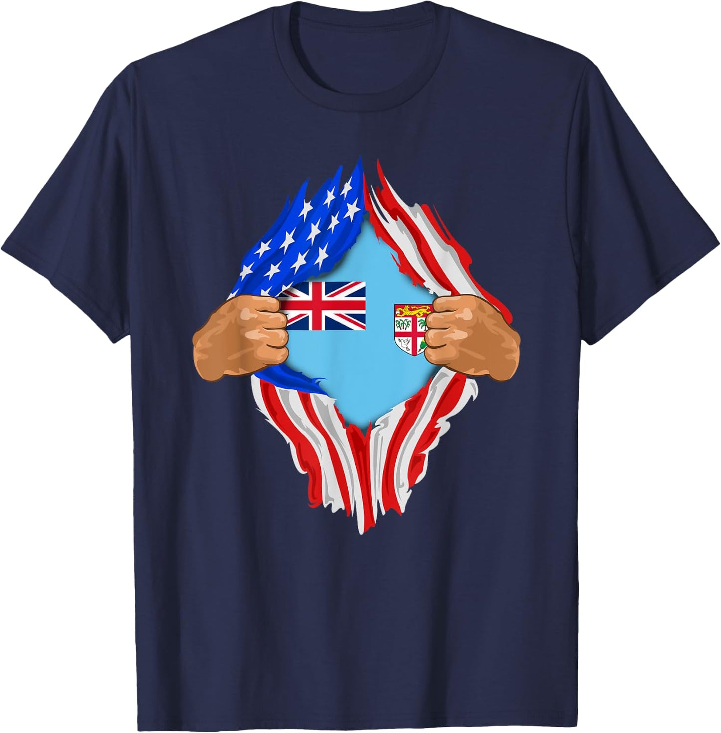 Fijian Blood Inside Me | Fiji Flag Gift T-Shirt - T-Shirt | Navy