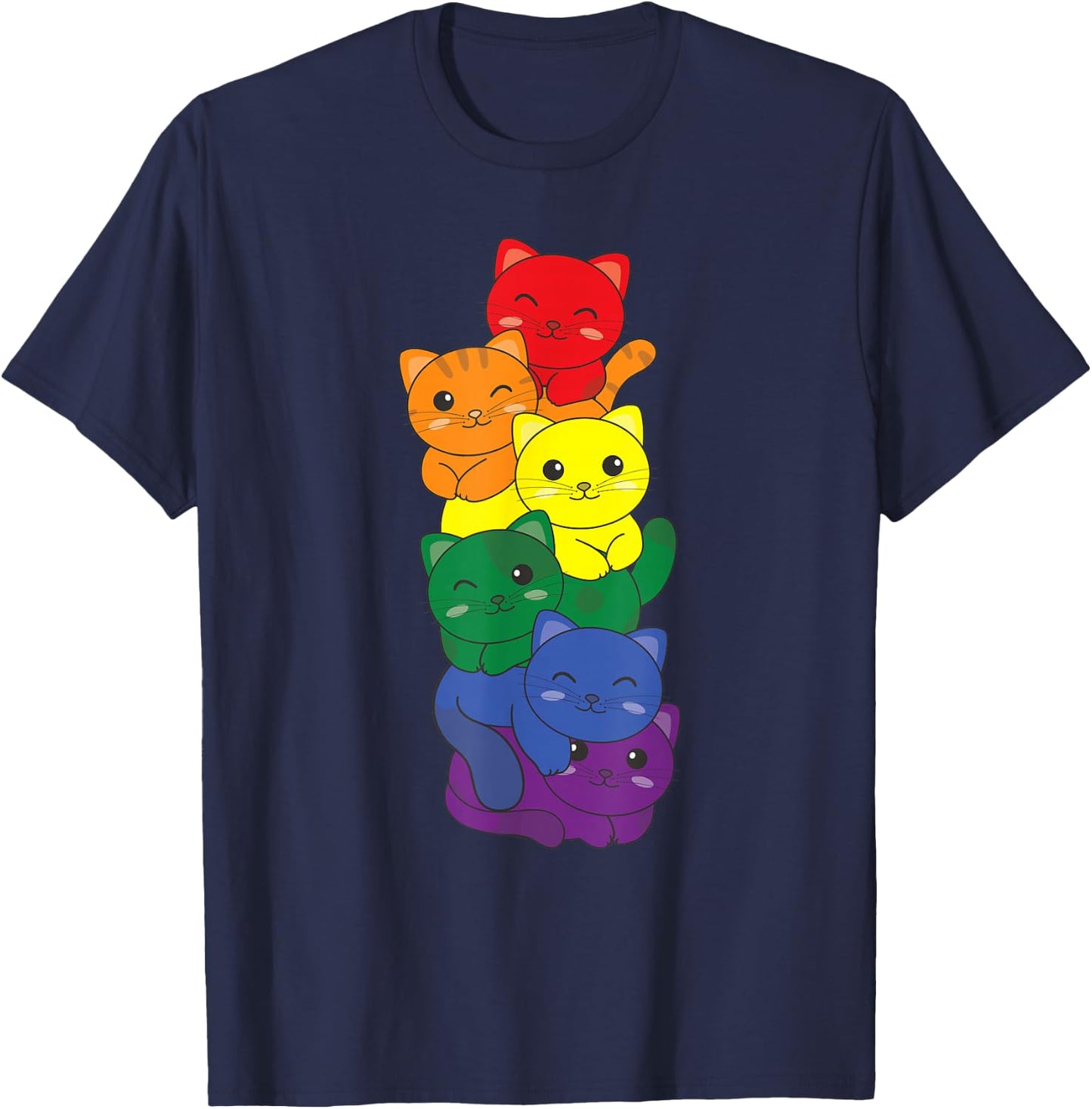 Rainbow Flag Pride Month LGBTQ Rainbow Cat T-Shirt - T-Shirt | Navy