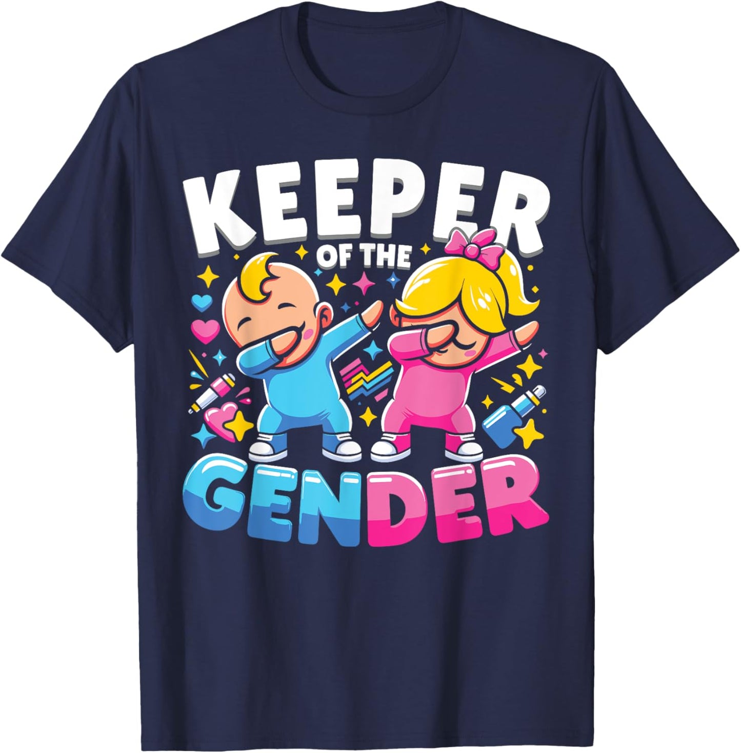 Keeper of The Gender Cute Gender Reveal Party T-Shirt - T-Shirt | Navy