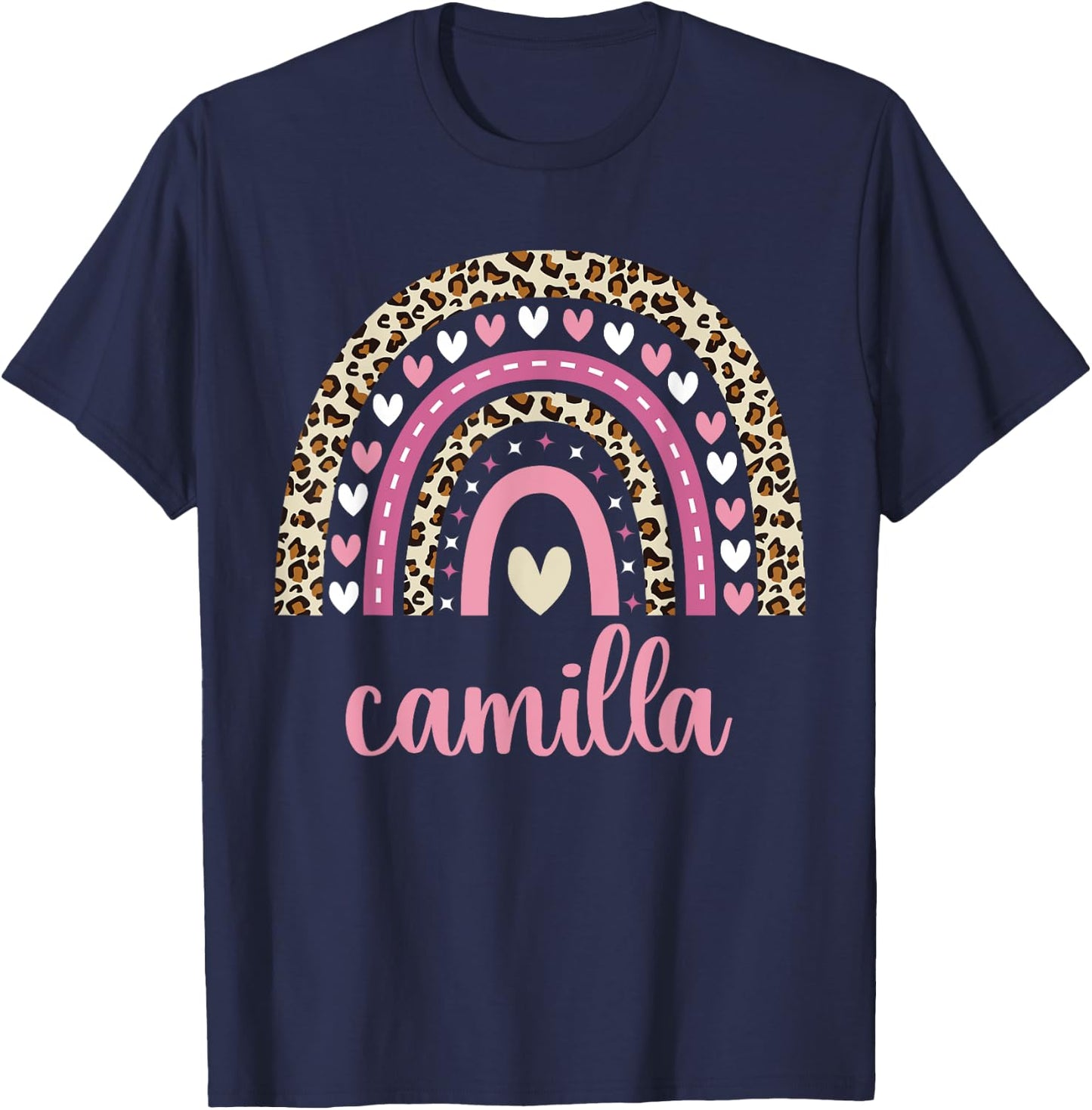Camilla Rainbow Leopard Personalized Camilla Birthday T-Shirt - T-Shirt | Navy