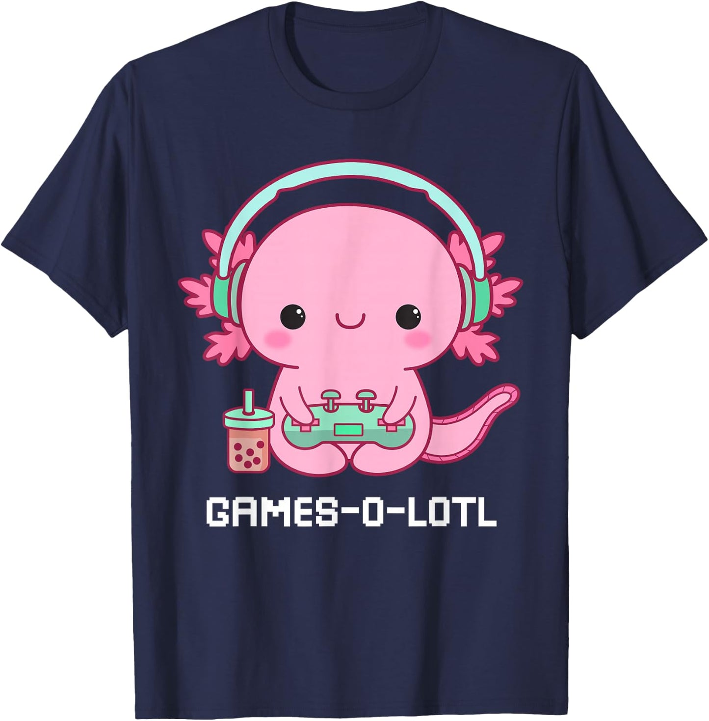 Gamesalotl Axolotl Cute Kawaii Fisch Spielen Videospiele Mädchen T-Shirt - T-Shirt | Navy