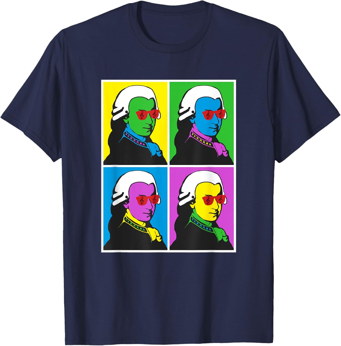 Wolfgang Amadeus Mozart Pop Art Poster Style T-Shirt - T-Shirt | Navy