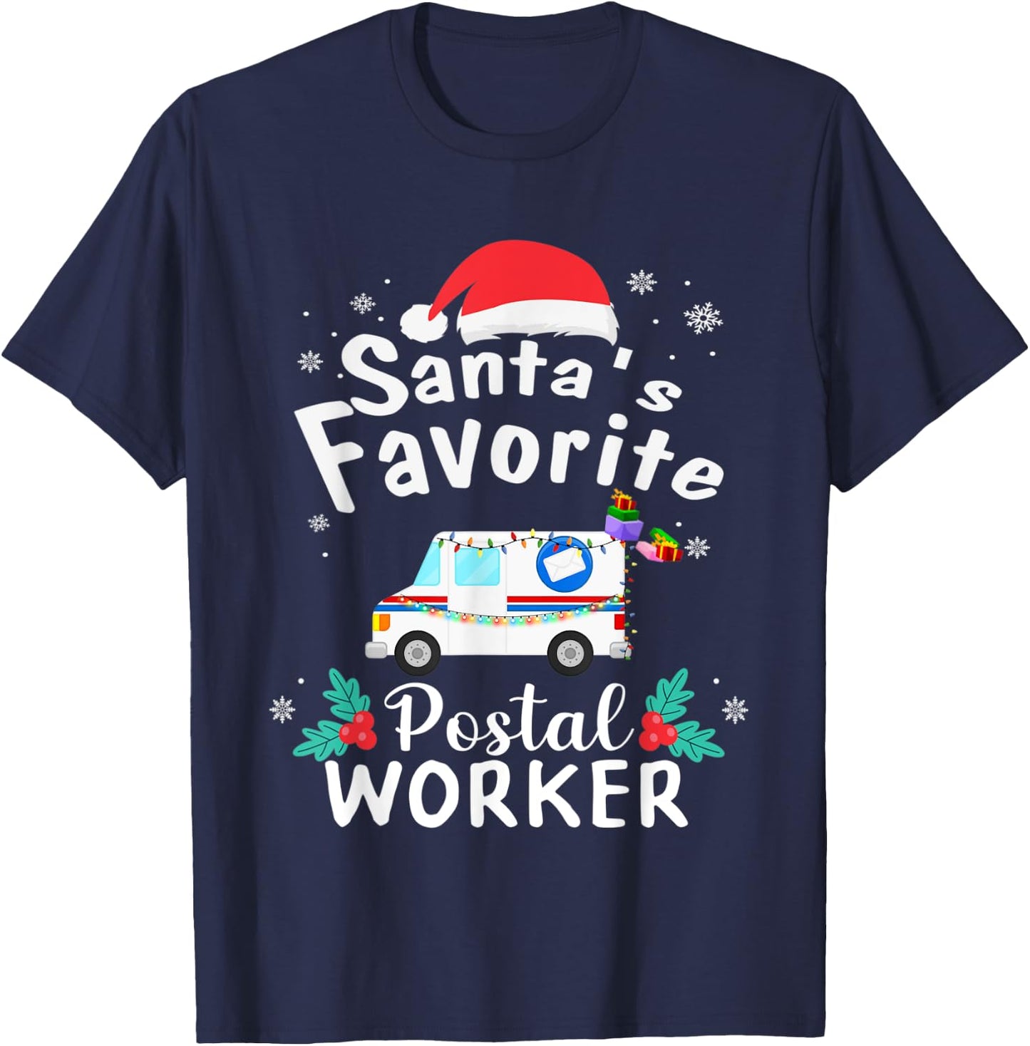 Postal Worker Christmas Mail Truck Funny Mailman Gift T-Shirt - T-Shirt | Navy
