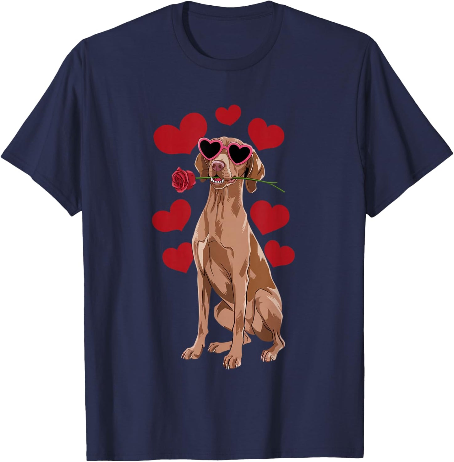 Vizsla Valentines Day Heart Dog Lover T-Shirt - T-Shirt | Navy