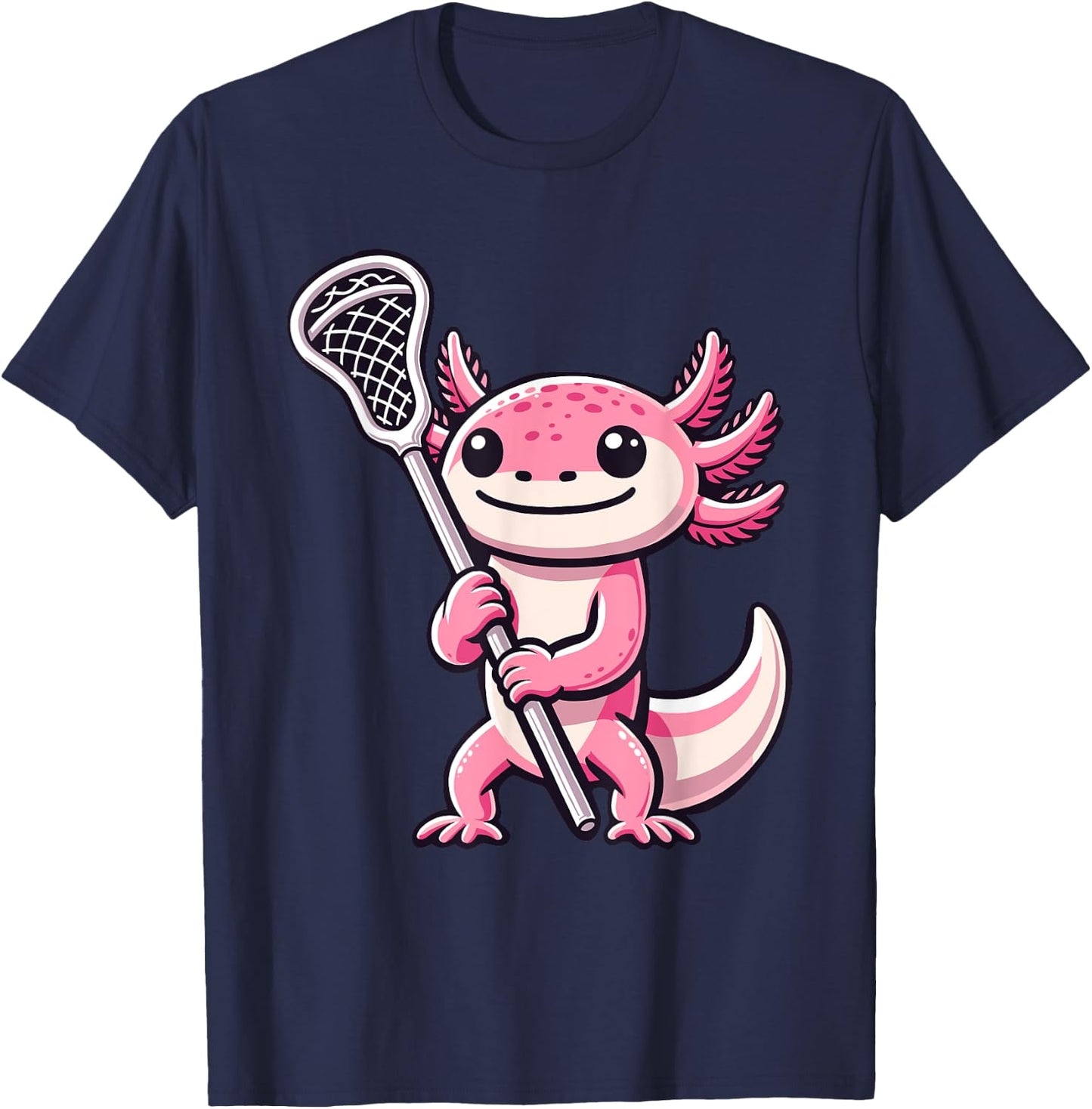 Lacrosse Player Axolotl Lax Lover Sports For Boys Girls T-Shirt - T-Shirt | Navy
