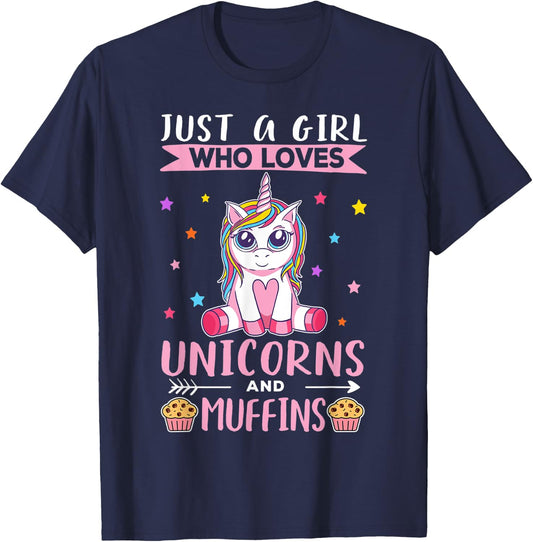 Just A Girl Who Loves Unicorns And Muffins Unicorn T-Shirt - T-Shirt | Navy