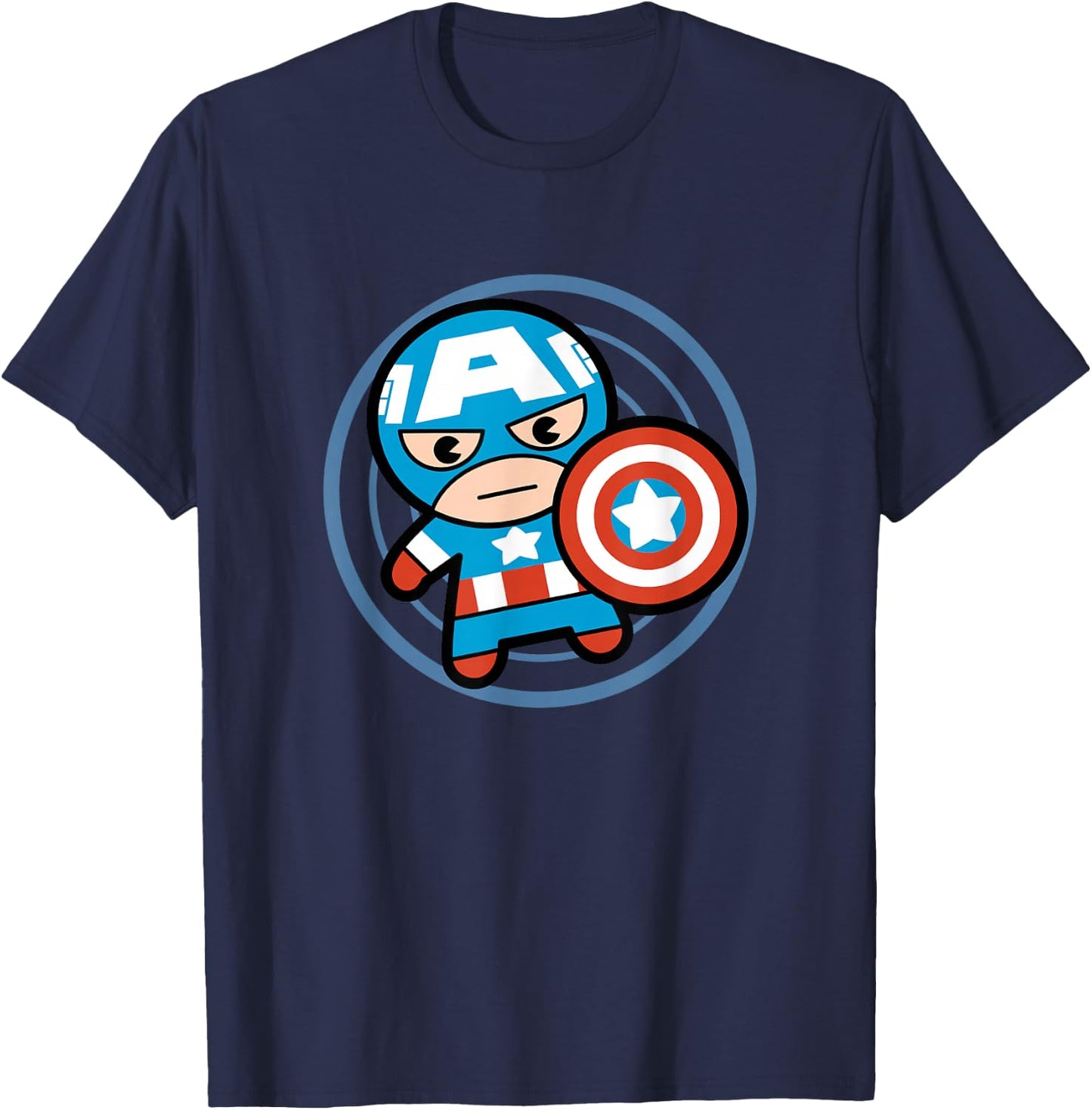 Marvel Kawaii Chibi Captain America Circle Logo T-Shirt - T-Shirt | Navy