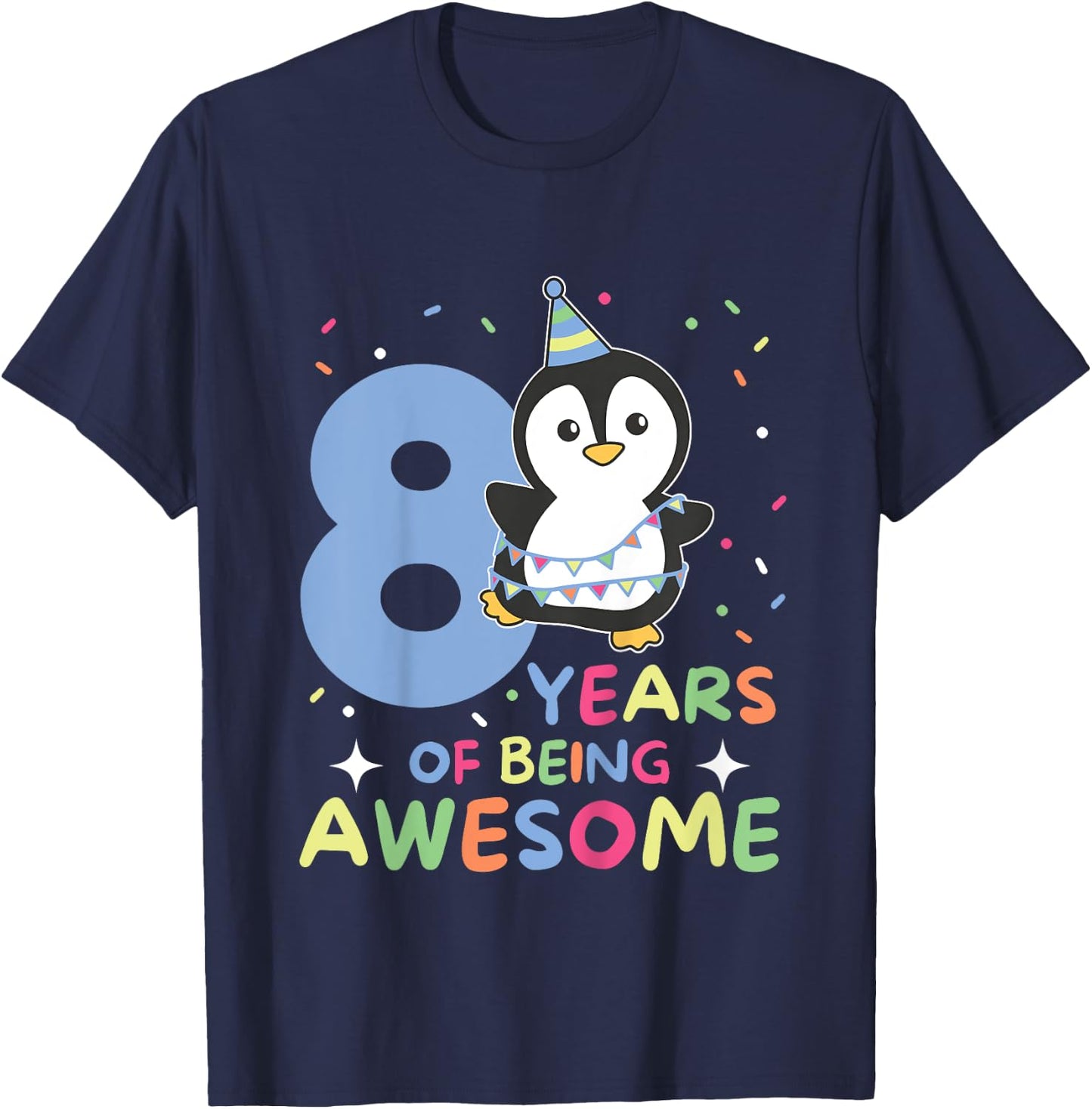 8th Birthday Penguin For Children Eight Years Old T-Shirt - T-Shirt | Navy