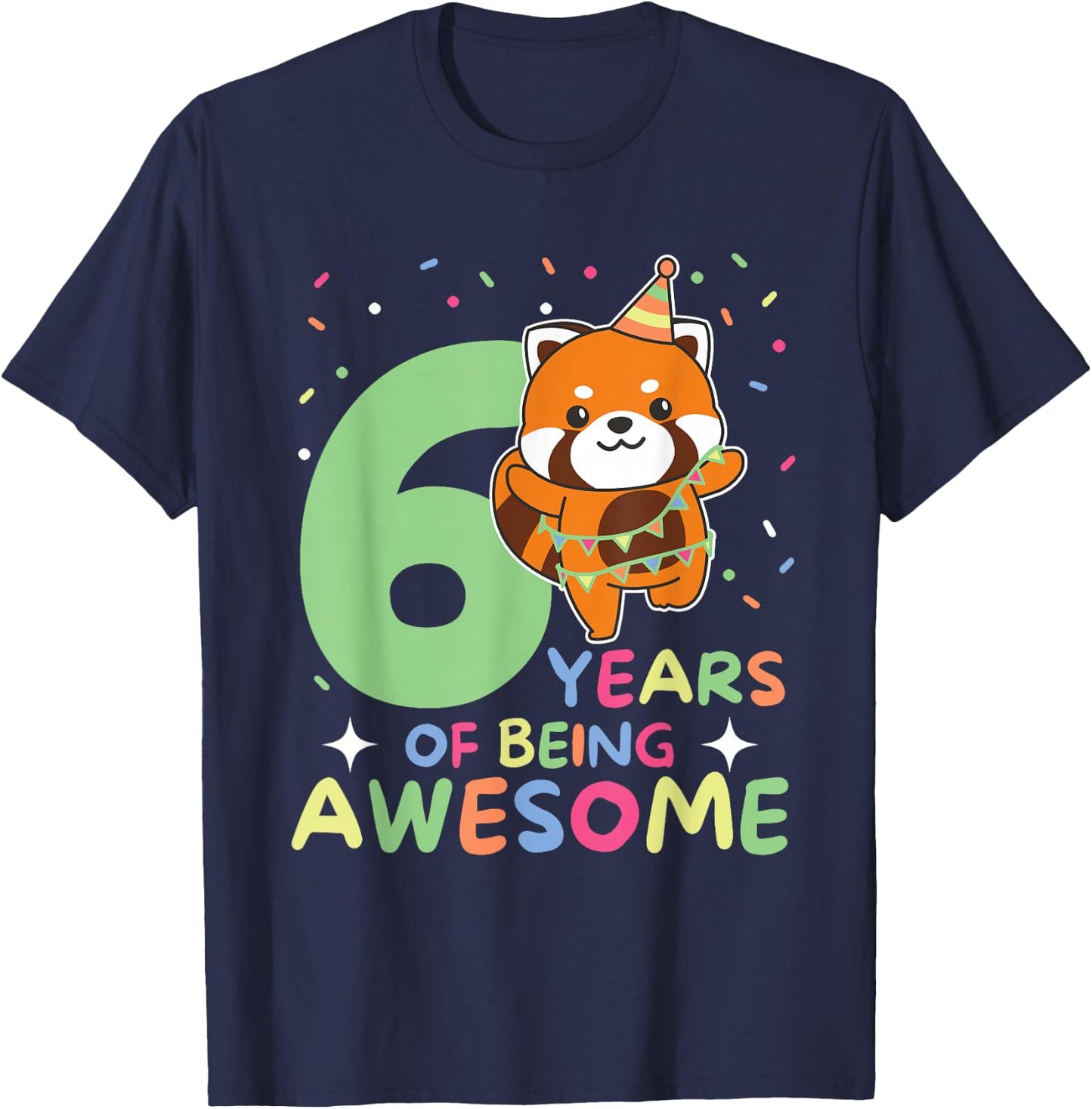 Red Panda 6th Birthday Kids Six Year Old Red Panda T-Shirt - T-Shirt | Navy