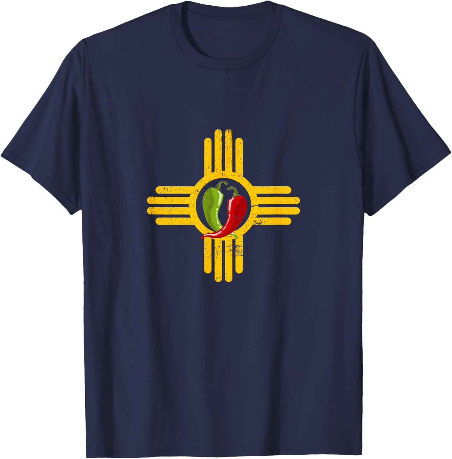 New Mexico Southwest Zia with Red and Green Chile T-Shirt - T-Shirt | Navy