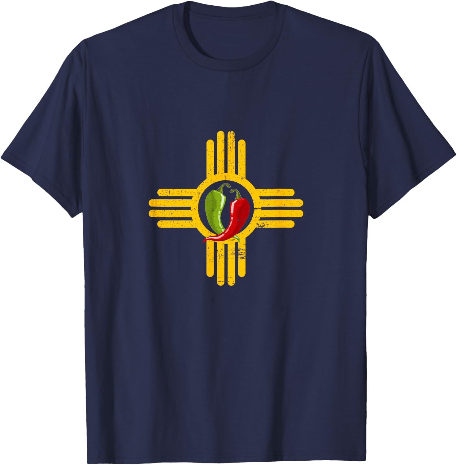 New Mexico Southwest Zia with Red and Green Chile T-Shirt - T-Shirt | Navy