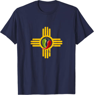 New Mexico Southwest Zia with Red and Green Chile T-Shirt - T-Shirt | Navy