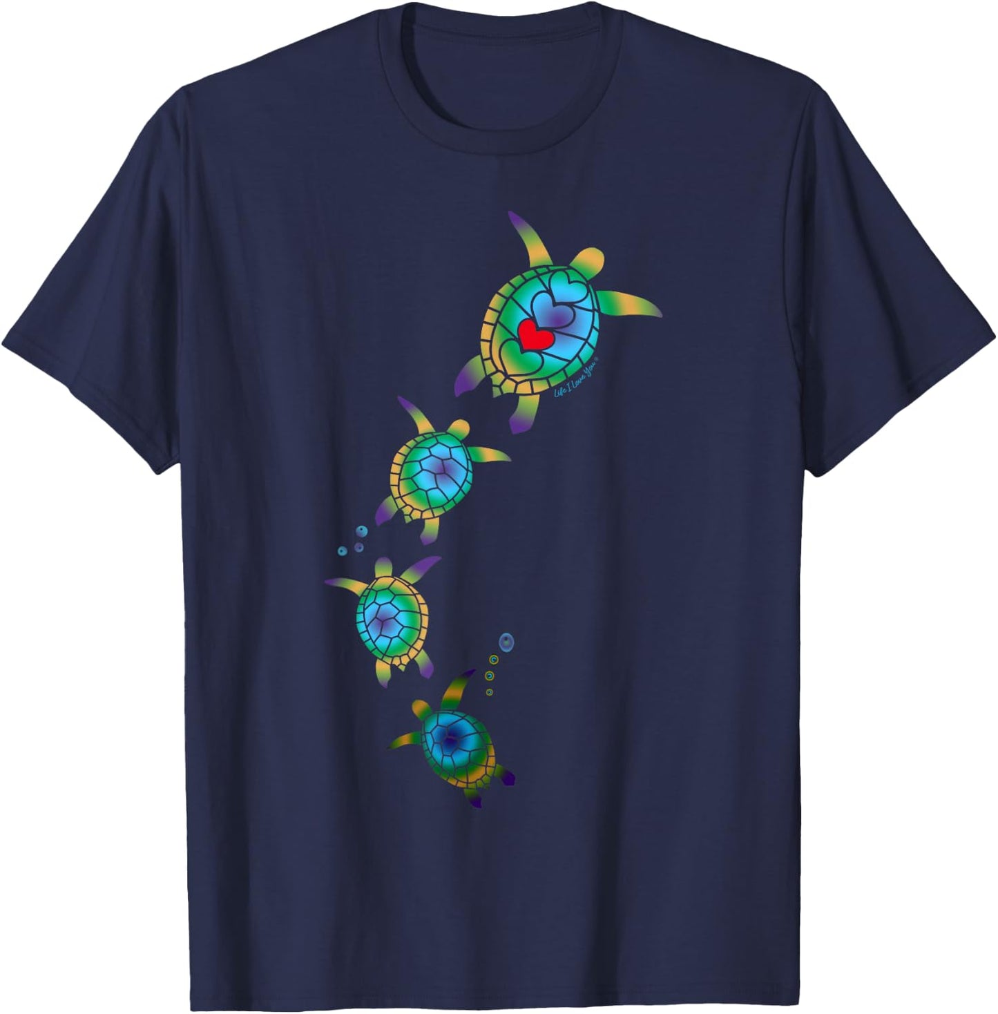 Beautiful Nautical Tropical Swimming Sea Turtles T-Shirt - T-Shirt | Navy