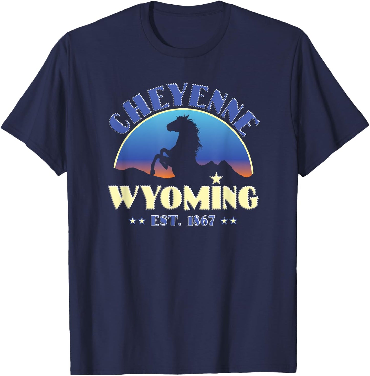 Cheyenne Wyoming WY Wild Horse T-Shirt - T-Shirt | Navy