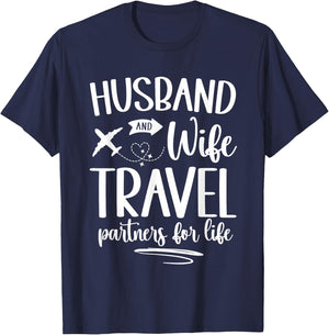 Matching Husband and Wife Couple His and Her Travel Partners T-Shirt - T-Shirt | Navy