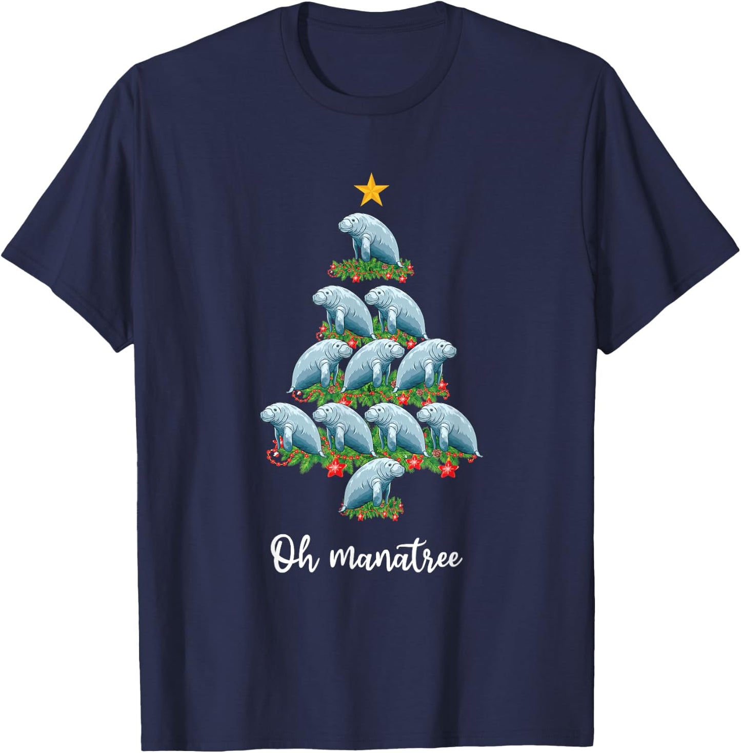 Xmas Tree Decorations Aquatic Animal Funny Manatee Christmas T-Shirt - T-Shirt | Navy